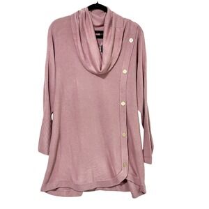 Adrienne Vittadini - Size 2X - Mauve Pink Cowl Neck Asymmetrical Button Sweater